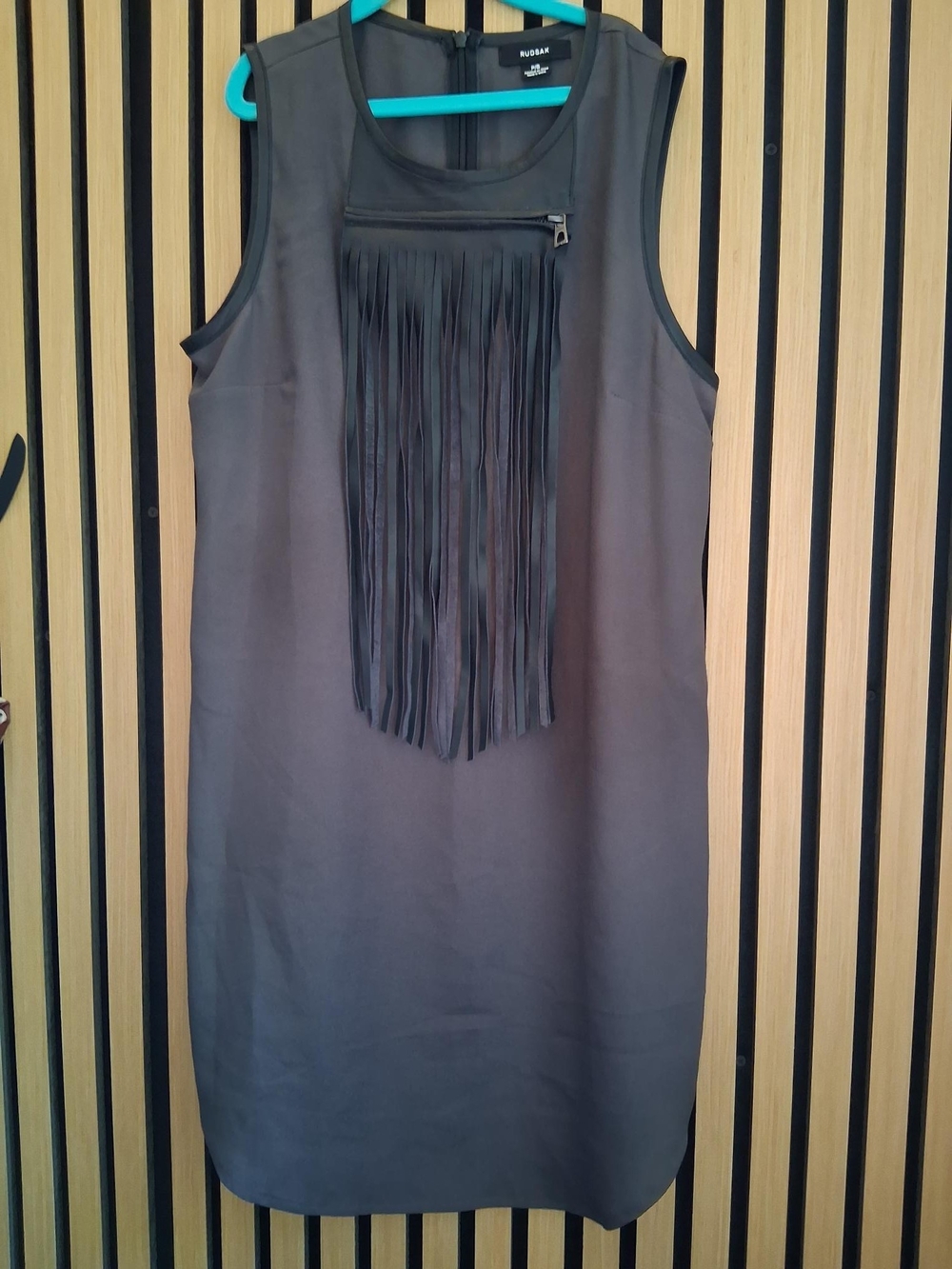 RUDSAK Black Sleeveless Fringe Shift Dress